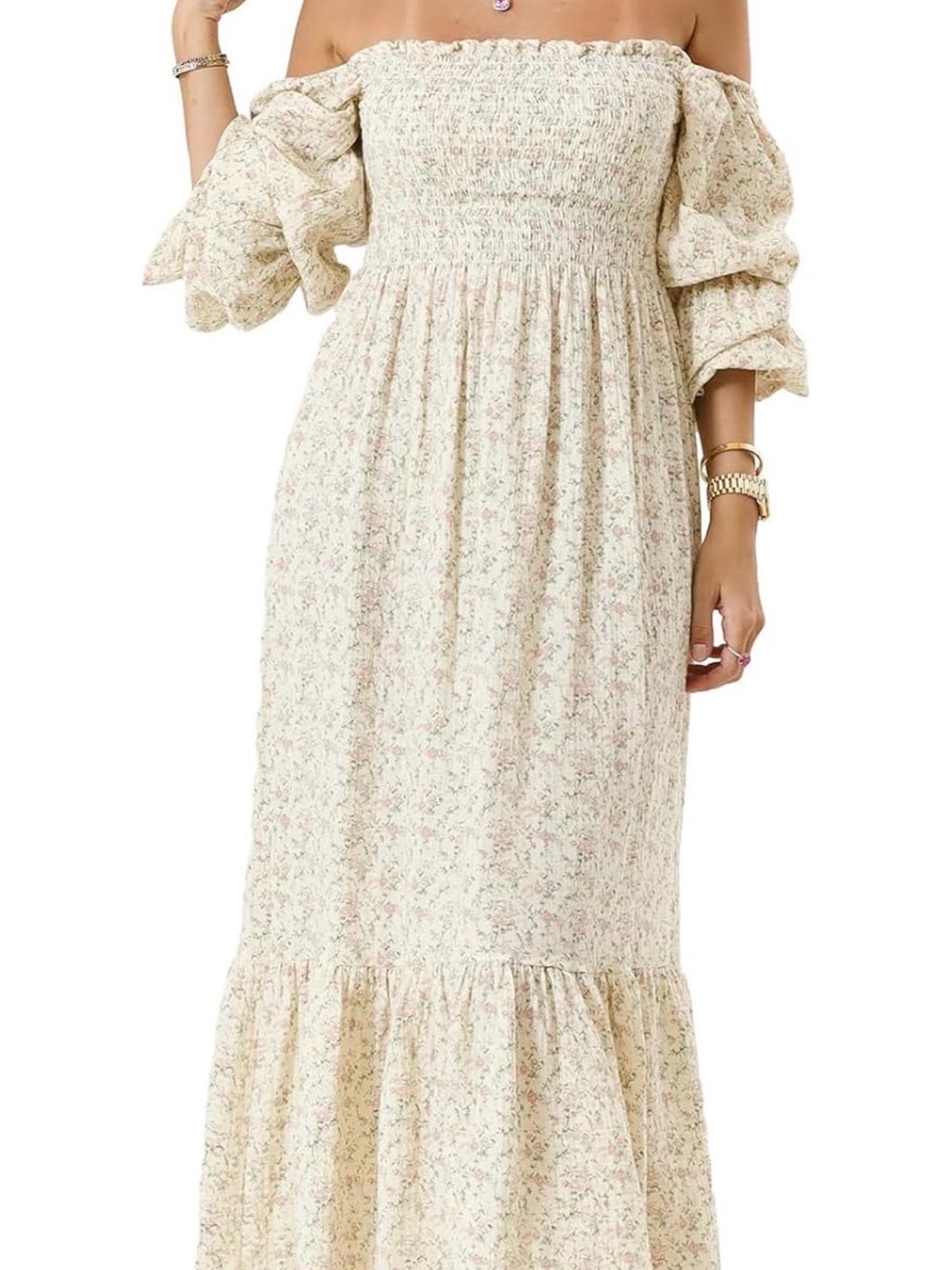 Floral Smocked Maxi Dress in Light Pink